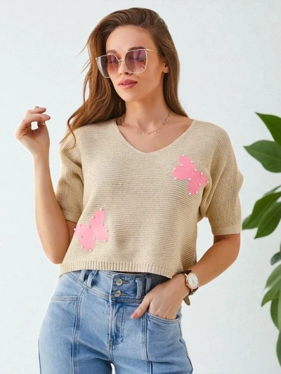 Royalfashion Women's Cotton Short Sweater with Butterflies