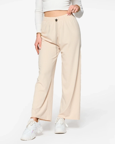 Beige women's wide ribbed pants - Clothing
