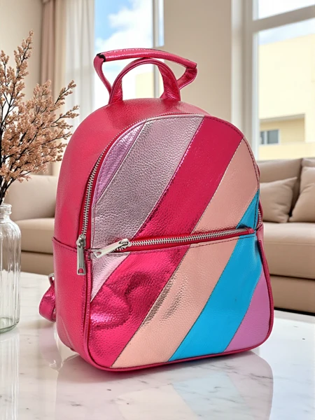 Royalfashion Sieviešu mugursoma no ekoloģiskās ādas ar metāliskām svītrām Metallic Stripes