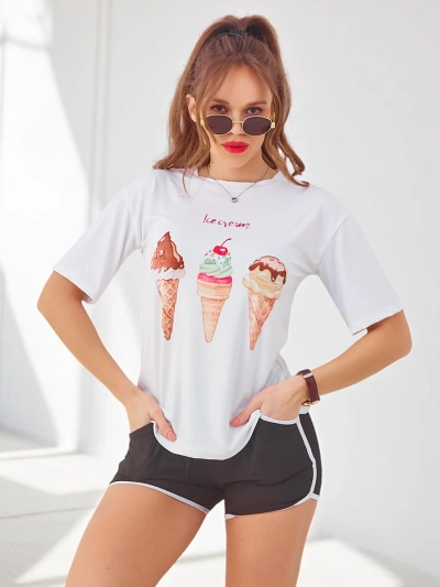 Royalfashion Женский спортивный комплект с футболкой и шортами Ice Cream