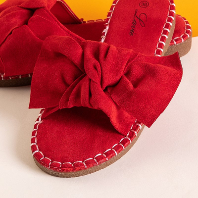 Red women's slippers with a bow Bonehas - Shoes