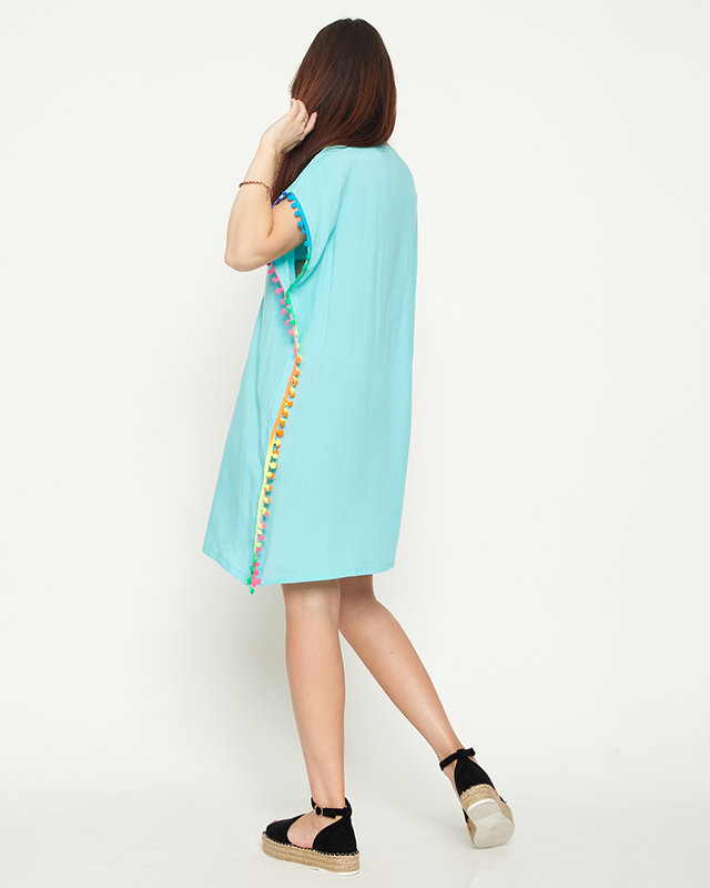 Women's mint summer beach tunic with fringes - Clothing