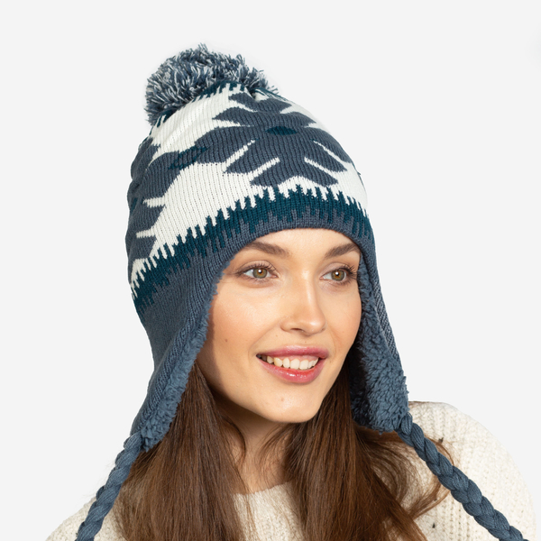 Navy blue ladies insulated winter hat with pompoms - Accessories