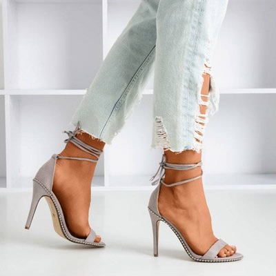 Gray tied sandals on a high heel Taya - Footwear 1