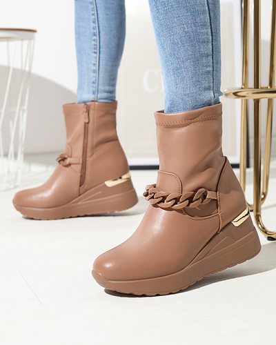 Светло-коричневые женские сапоги на якоре с цепочкой Fefricca- Footwear