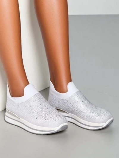 Royalfashion Women's slip-on fabric sports shoes with rhinestones Adeq