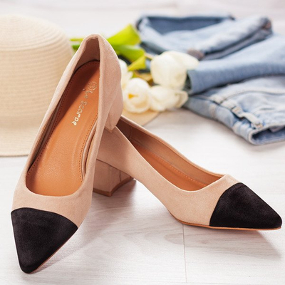 Beige pumps on a low post Massikina - Footwear