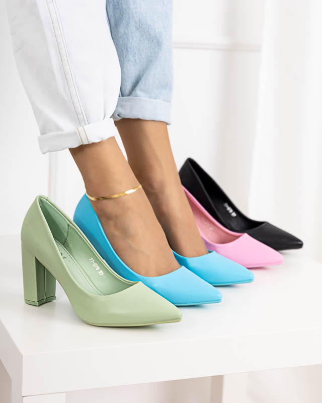 OUTLET Light green women's pumps on the post Sweet - Footwear