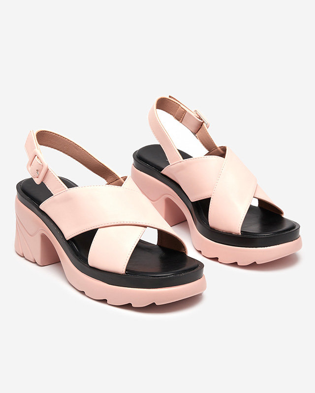 Pink women's sandals on a thick post Feine - Footwear