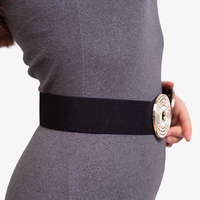 Black elastic belt with golden buckle with zircons - Accessories