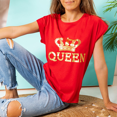 Women's red printed cotton t-shirt - Clothing