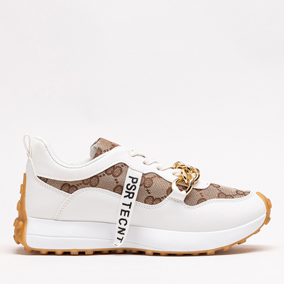 OUTLET White and brown sneakers for women with Philly print - Footwear