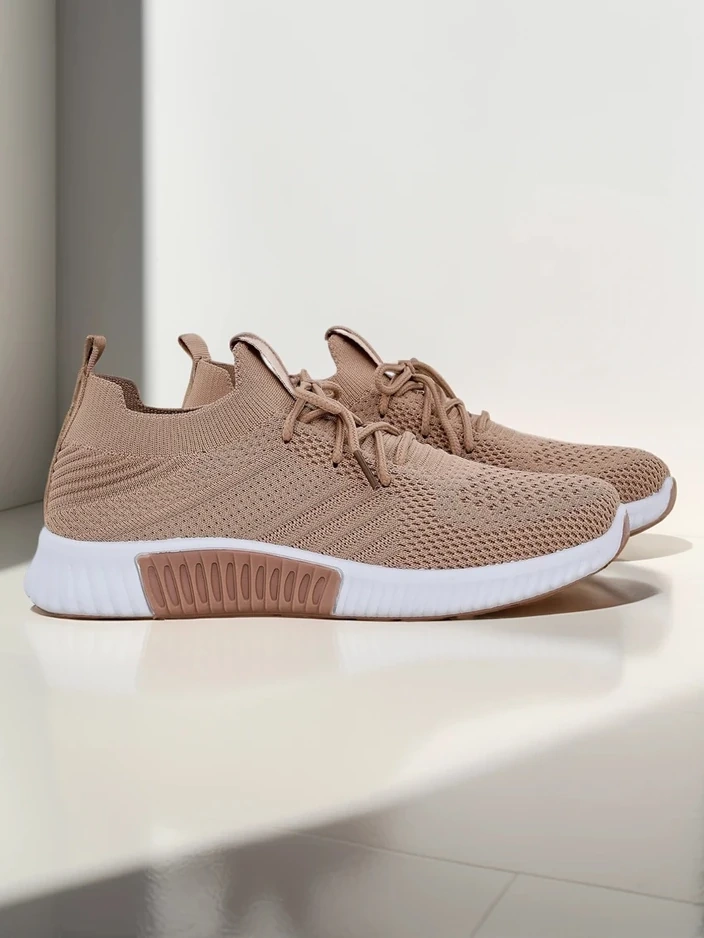 Женские кроссовки Aristea светло-коричневые на плоской подошве из ткани 3 см