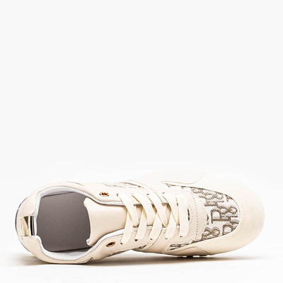 Beige women's sports shoes with a silver insert Klam - Shoes