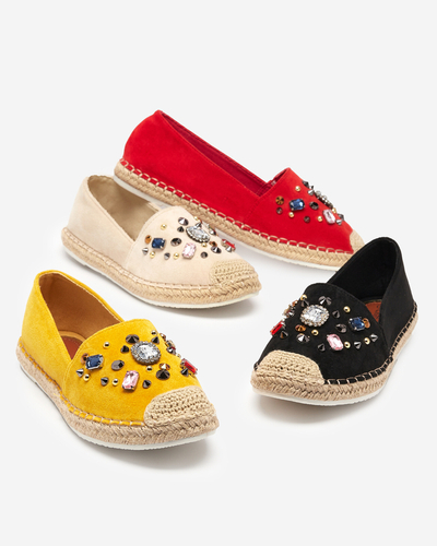 Black women's eco-suede espadrilles with cubic zirconias Mediros - Footwear