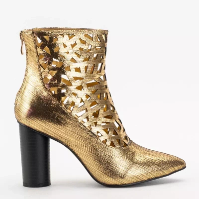OUTLET Gold women's boots with cutouts on a higher post Olika - Footwear