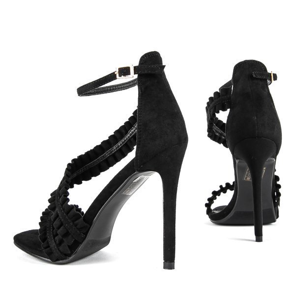 Black high heel sandals with ruffles Finn - Footwear