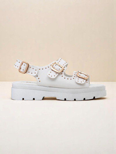 Royalfashion Sieviešu sandales ar biezu zoli un dārgakmeņiem Rocky Chic