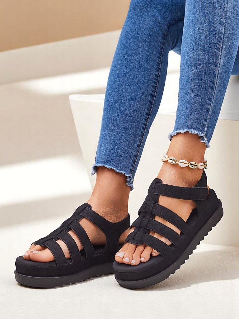 Royalfashion Heraclea women's platform sandals made of black eco-leather