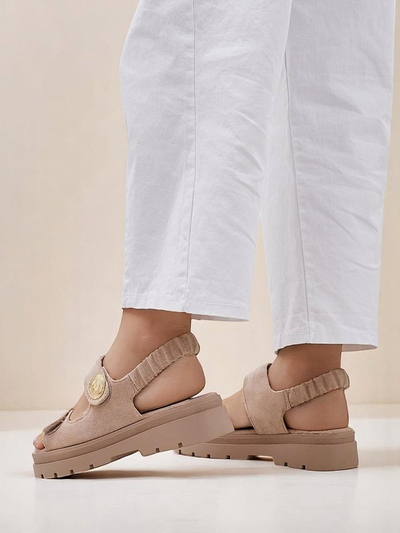 Женские бежевые сандалии Royalfashion Callista на платформе из замши