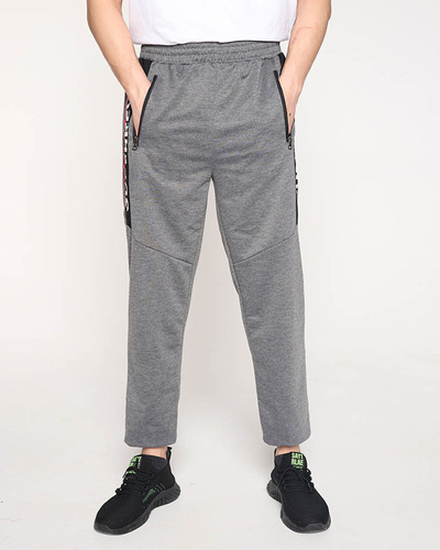 Gray men's sweatpants with inscriptions - Clothing