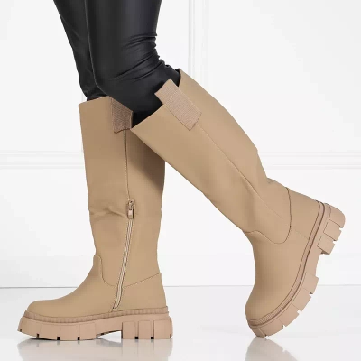 OUTLET Beige women's mid-calf boots Oledd- Footwear