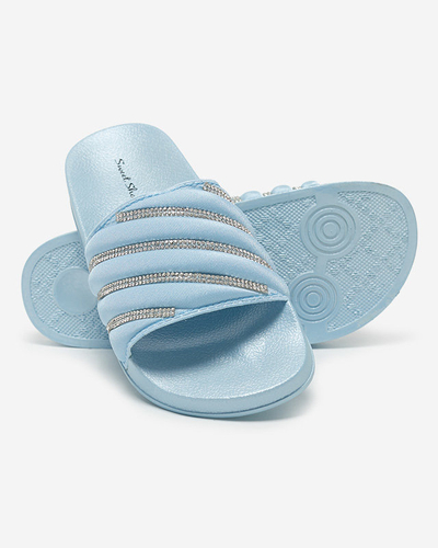 OUTLET Blue women's slippers with cubic zirconia Erikis - Footwear