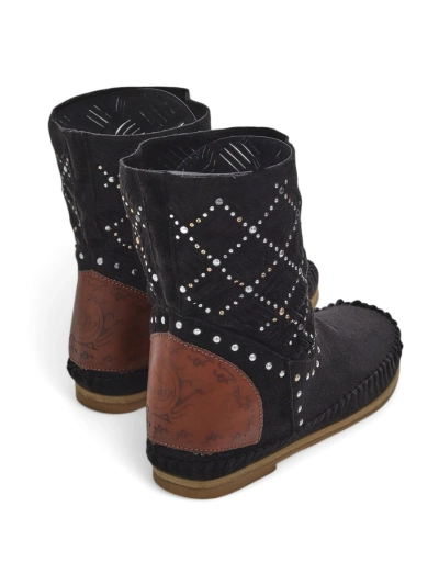 Royalfashion Sieviešu potītes zābaki ar zemu wedge un studiem Indijas stilā