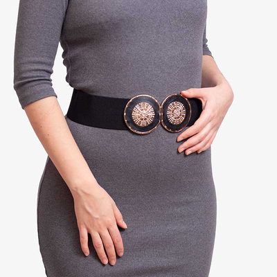 Black elastic wide belt with decorative buckle - Accessories