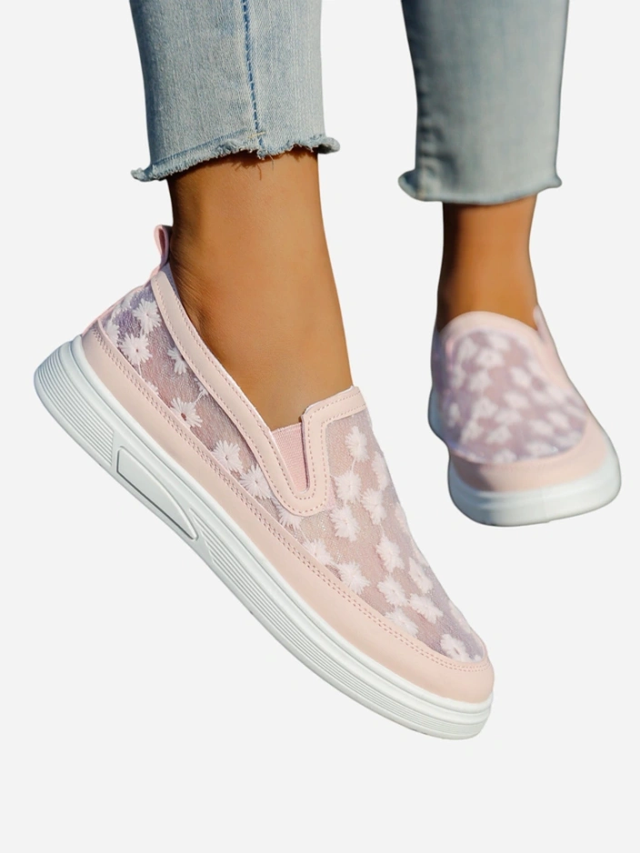 Royalfashion Women's mesh loafers with flowers Emzos
