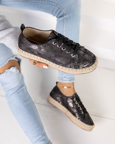 Black women's espadrilles with shiny embossing Tenerica - Shoes