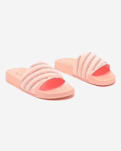 OUTLET Light pink women's slippers with cubic zirconia Erikis - Footwear