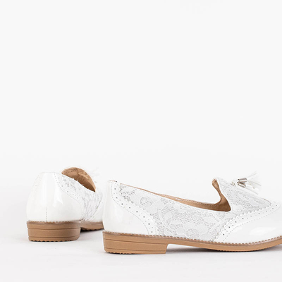 OUTLET Women's white moccasins with lace and glitter Kazeti - Footwear