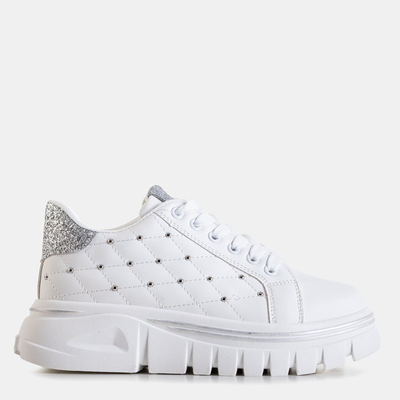 White women's sneakers with a silver glitter insert Yemen - Footwear