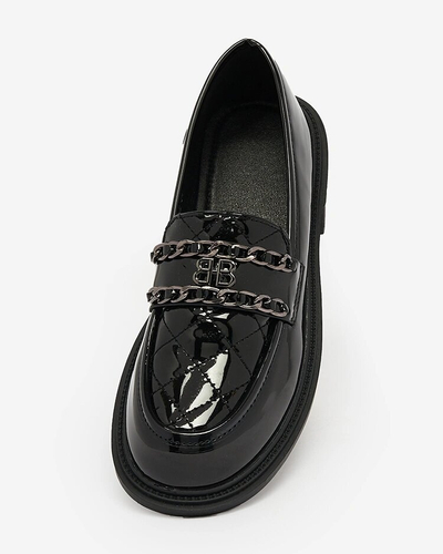 Royalfashion Lacquered black moccasins with quilted nose Kusanna