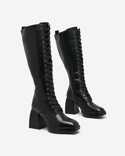 Royalfashion Women's lace-up knee-high boots in black Geiotta