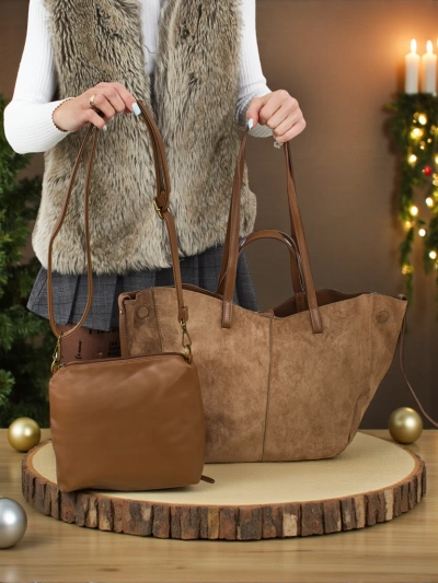 Women's shopper bag eco suede with smaller eco leather included 2in1 Elinea