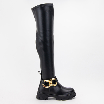 Black women's over-the-knee boots with flat heels Mirumi - Shoes