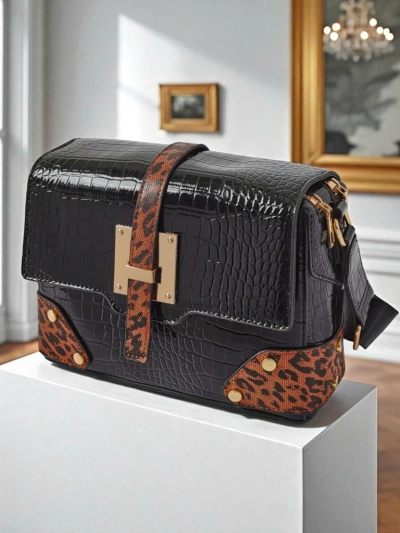 Callista Nero Women's Bag - crocodile eco-leather, black and brown