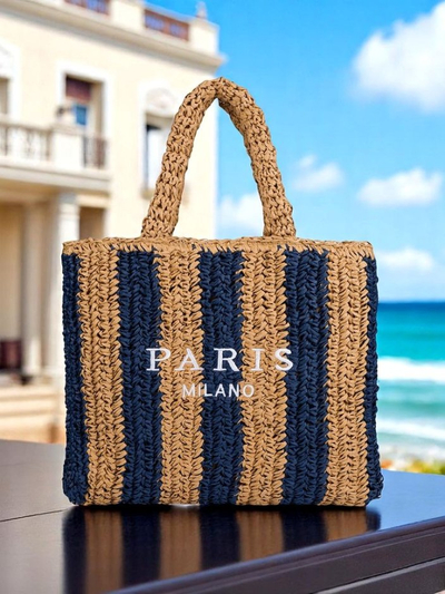 Royal Fashion Large Women's Straw Tote Bag with Stripes