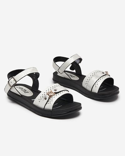 Shiny white women's flat sandals Nafi- Footwear