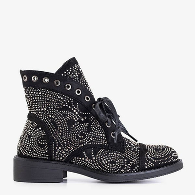 Black women's boots with cubic zirconias Elwira - Footwear