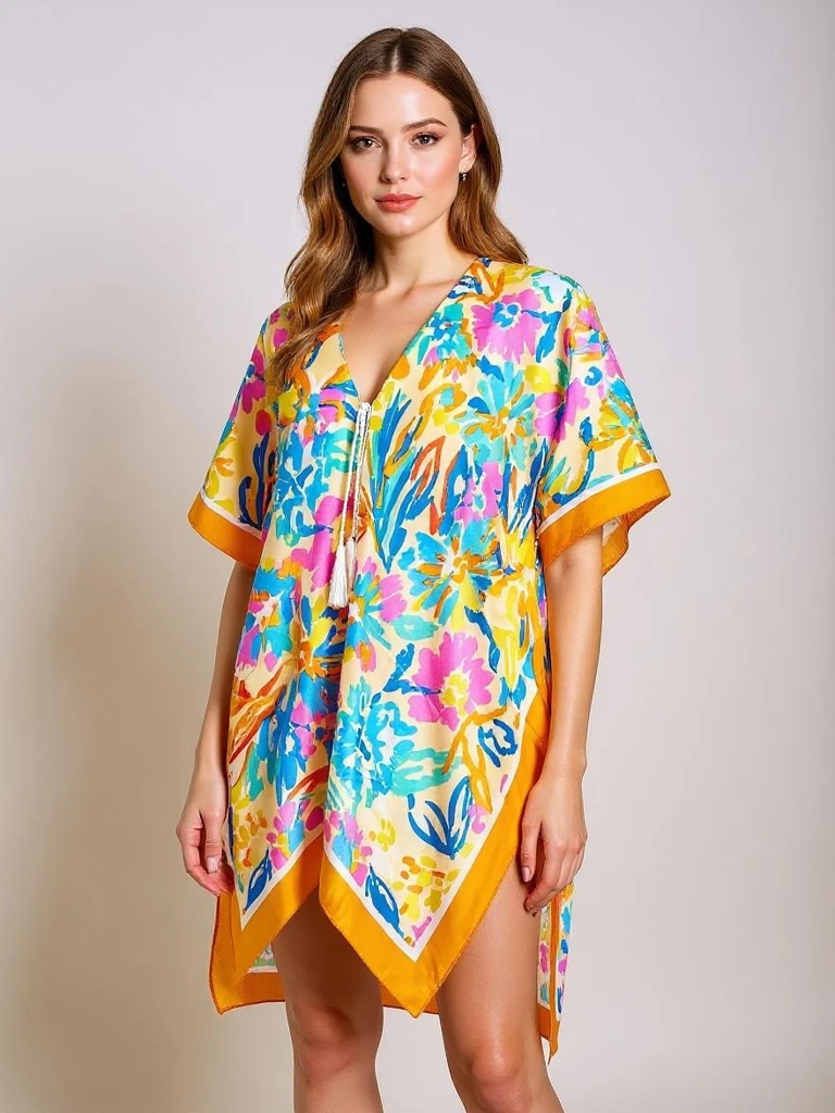Royalfashion Callista Knee-Length Pareo – Multicolored Beach Dress with V-Neck