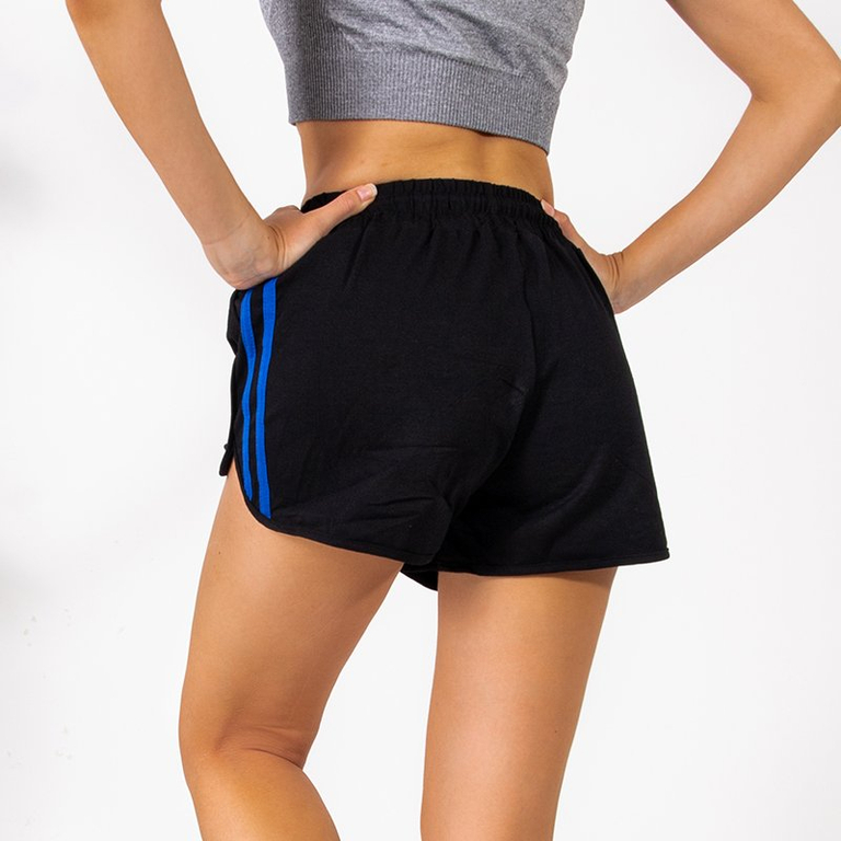Women's black shorts with blue stripes - Clothing