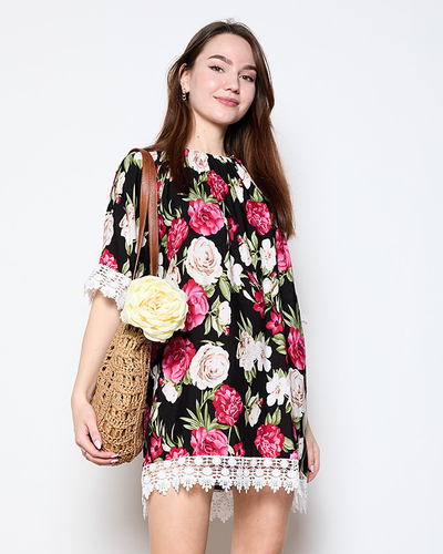 Black women's blouse with flowers PLUS SIZE - Clothing