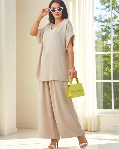 Royalfashion Sieviešu kokvilnas komplekts ar īsām piedurknēm un plandīgām biksēm