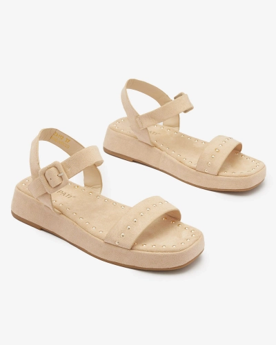 Bēšas krāsas sieviešu sandales ar mirdzošiem akmentiņiem Franssia - Apavi