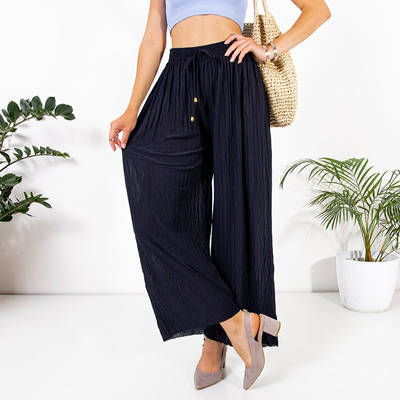 Loose navy blue knitted palazzo trousers - Clothing