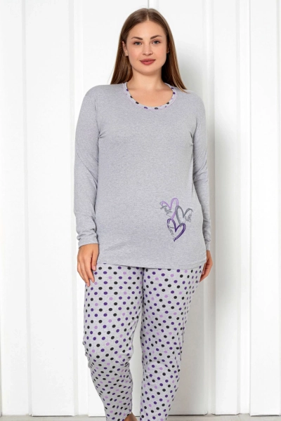 Royalfashion Sieviešu 2 gabalu kokvilnas pidžamu komplekts ar punktiņiem PLUS SIZE