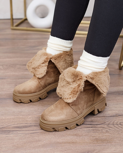 Royalfashion Gaiši brūni sieviešu mežģīņu zābaki Cavenma